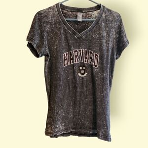 Distressed Slim Fit V Neck Harvard Univ.  Tee Shirt